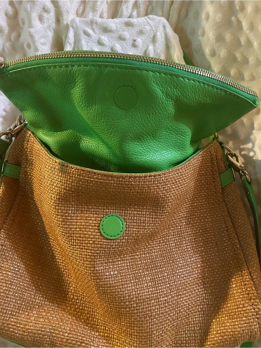 kate spade Green and Tan Woven Convertible Shoulder Bag